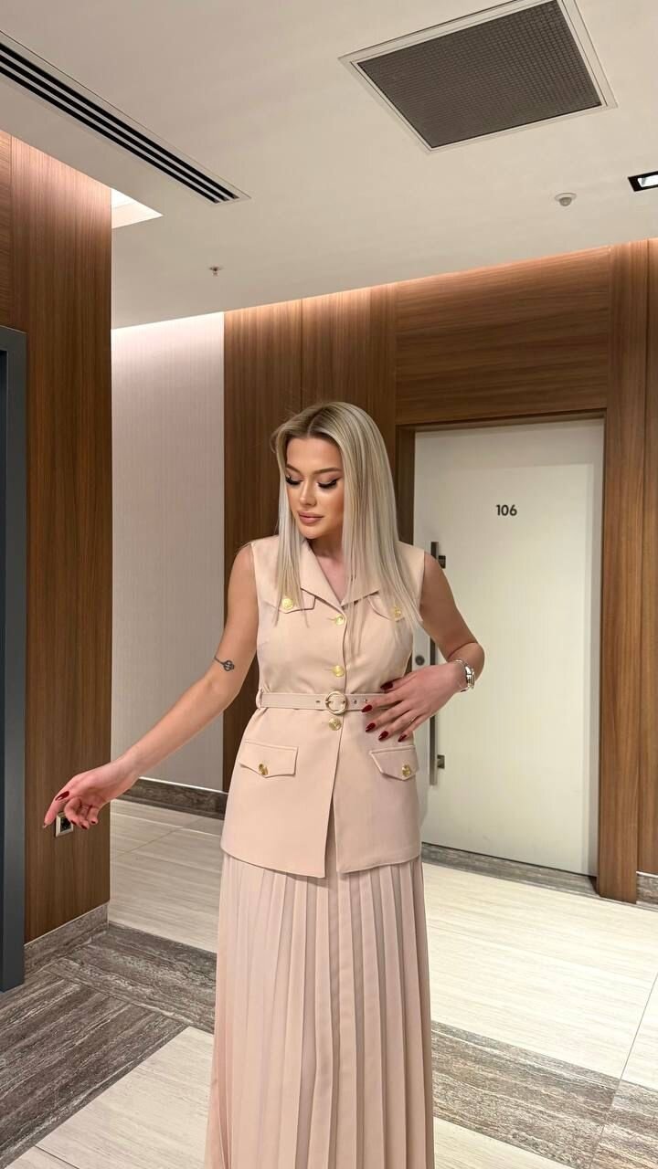 Vatkalı Yelek Etek İkili Takım