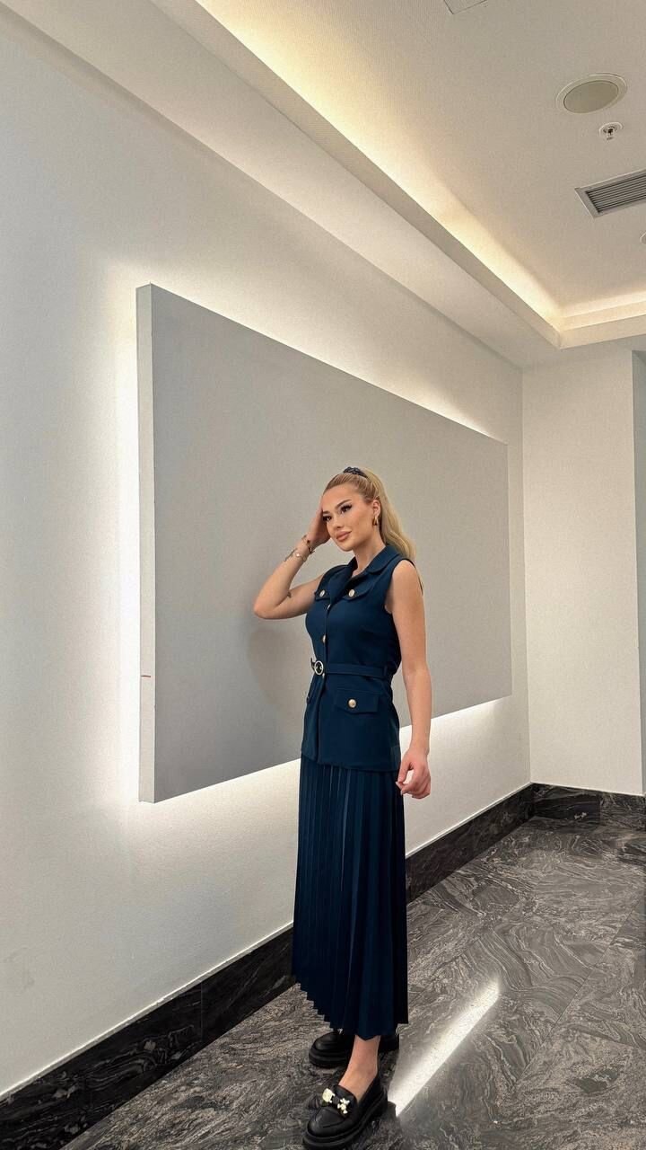 Vatkalı Yelek Etek İkili Takım