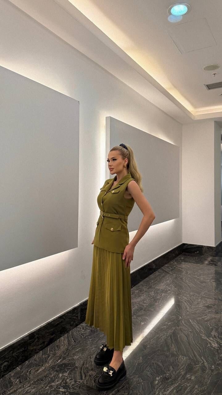 Vatkalı Yelek Etek İkili Takım