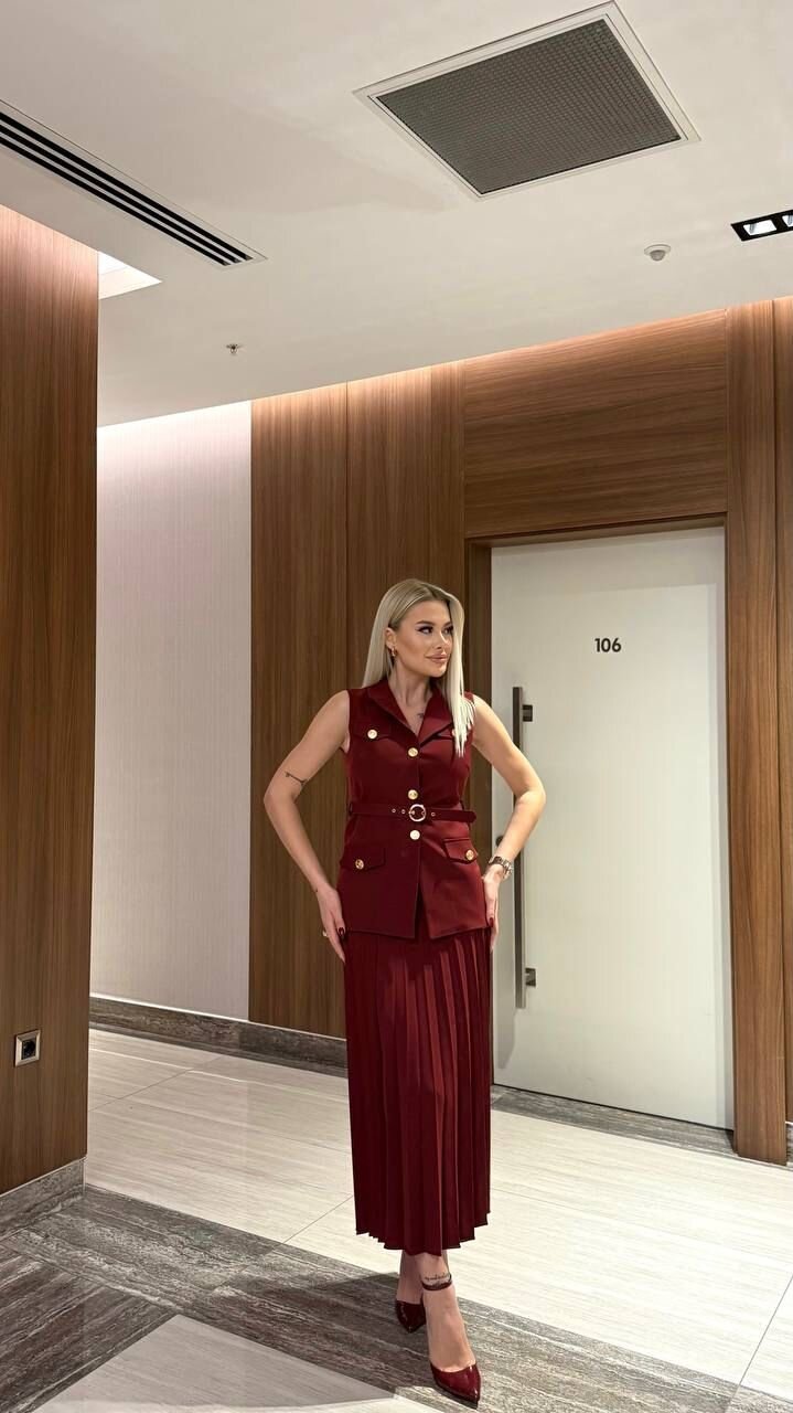 Vatkalı Yelek Etek İkili Takım