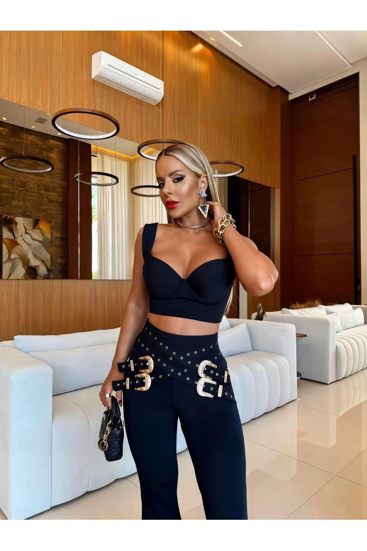 CROP KEMER AKSESUARLI TAKIM