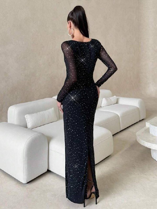 TAŞLI DİZAYN MAXİ ELBİSE