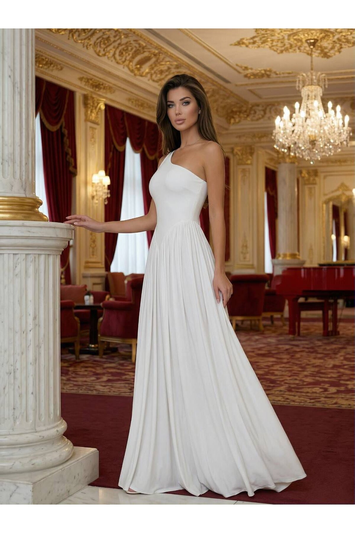 TEK OMUZ MAXİ BOY ELBİSE