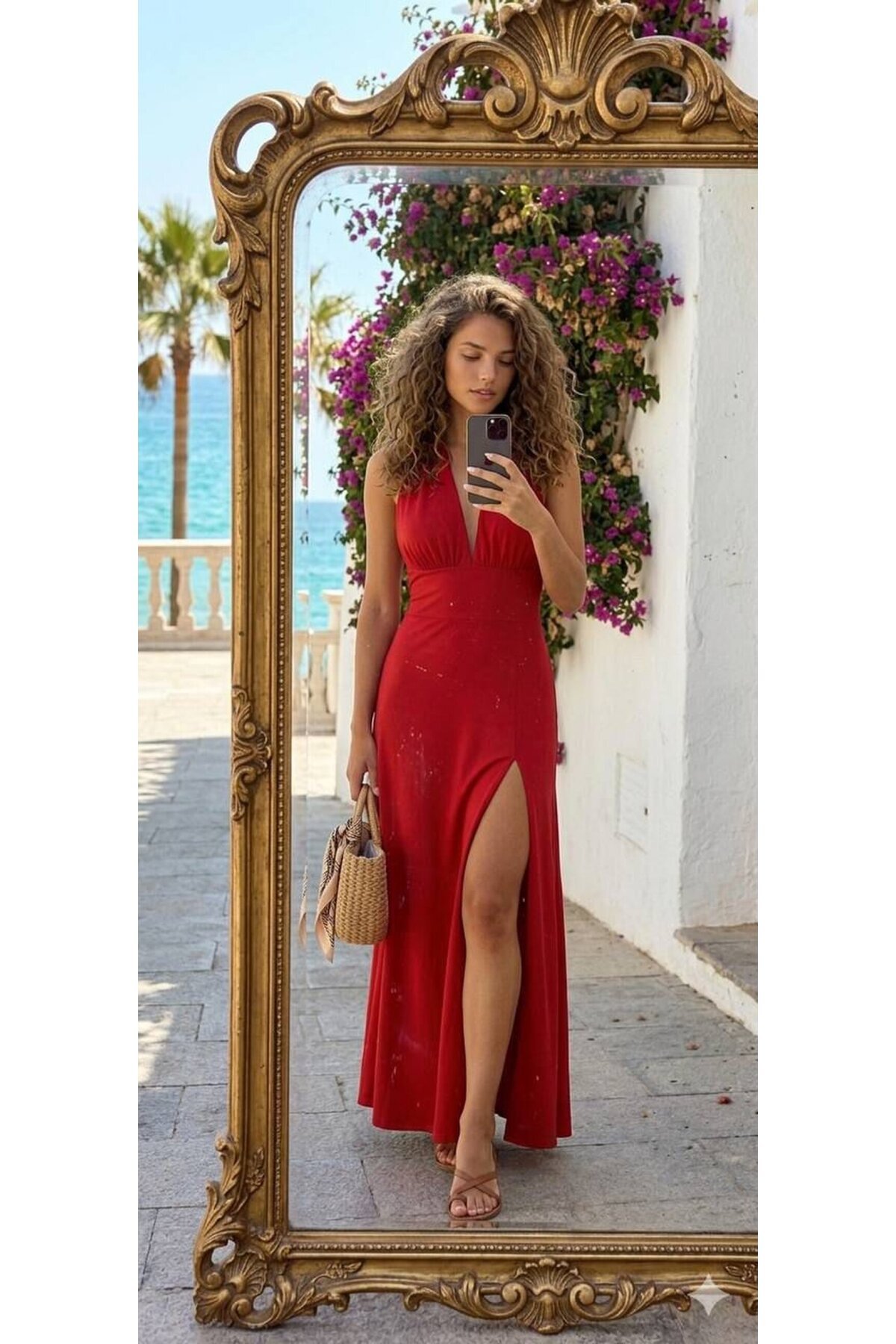 V YAKA BOYUN BAĞLI ELBİSE