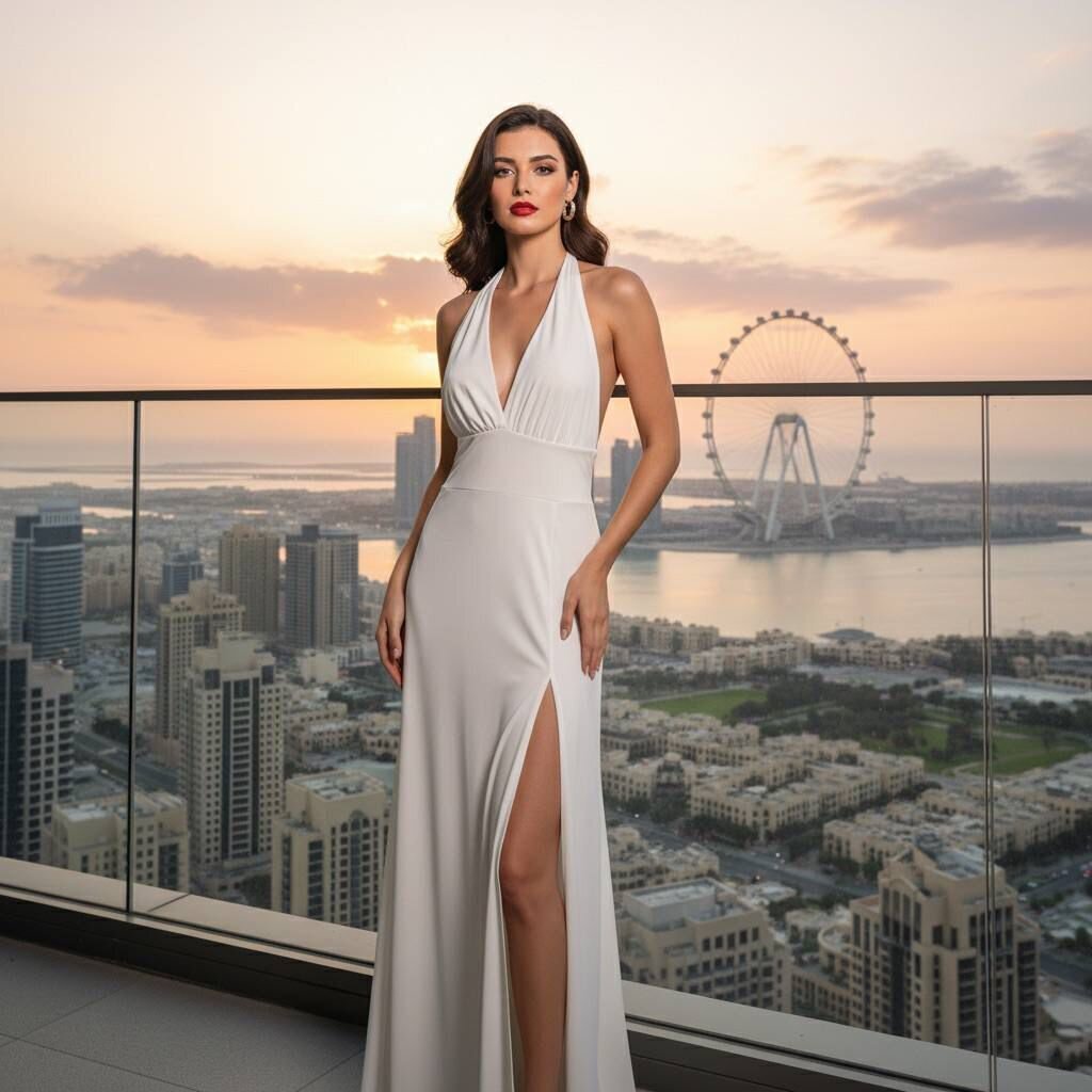 V YAKA BOYUN BAĞLI ELBİSE