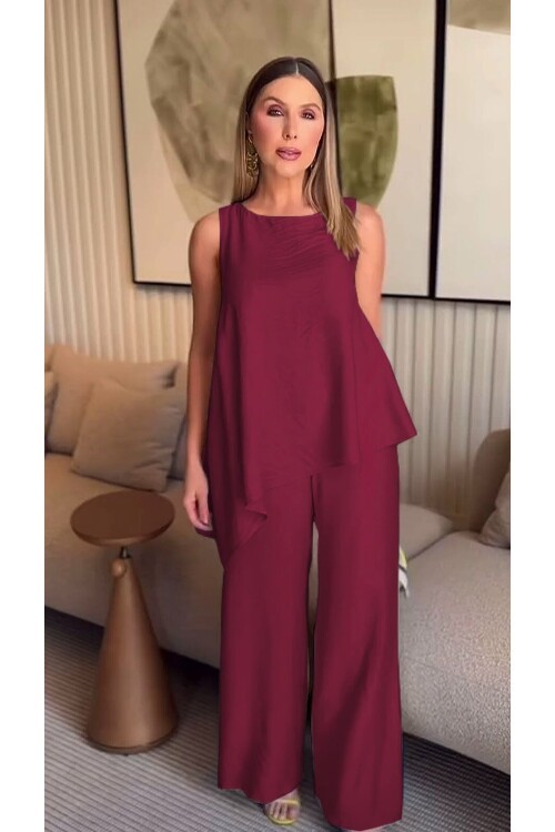 Asimetrik Bluz & Pantolon İkili Takım