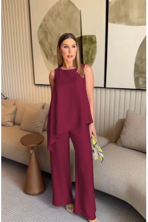 Asimetrik Bluz & Pantolon İkili Takım
