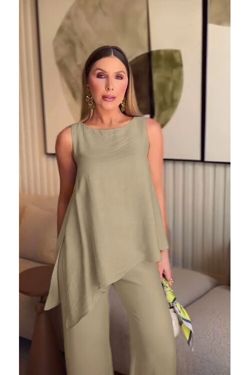 Asimetrik Bluz & Pantolon İkili Takım