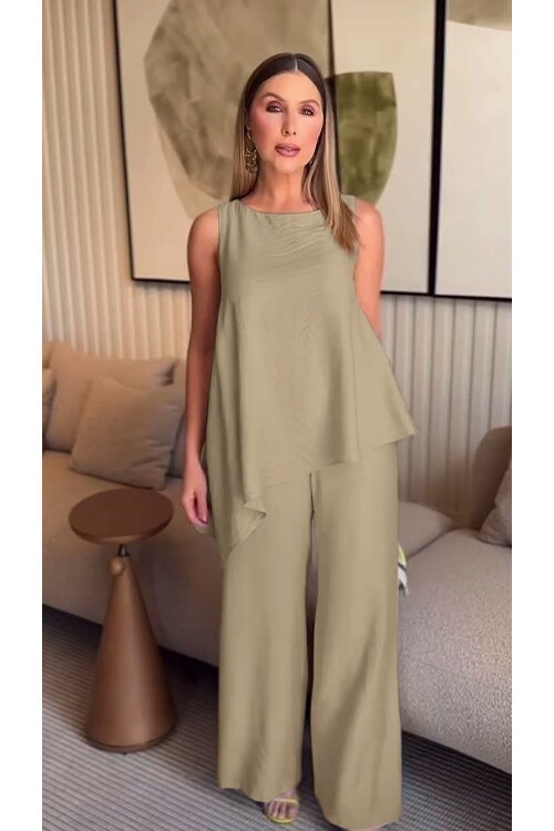 Asimetrik Bluz & Pantolon İkili Takım