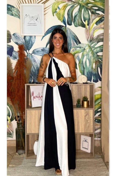 ÇİFT RENKLİ ELBİSE-SİYAH