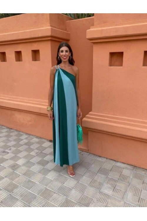 ÇİFT RENKLİ ELBİSE-MAVİ