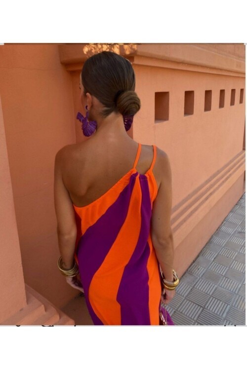 ÇİFT RENKLİ ELBİSE-TURUNCU