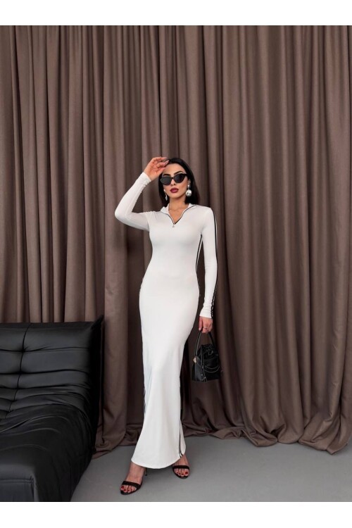 Şerit Detaylı Uzun Elbise