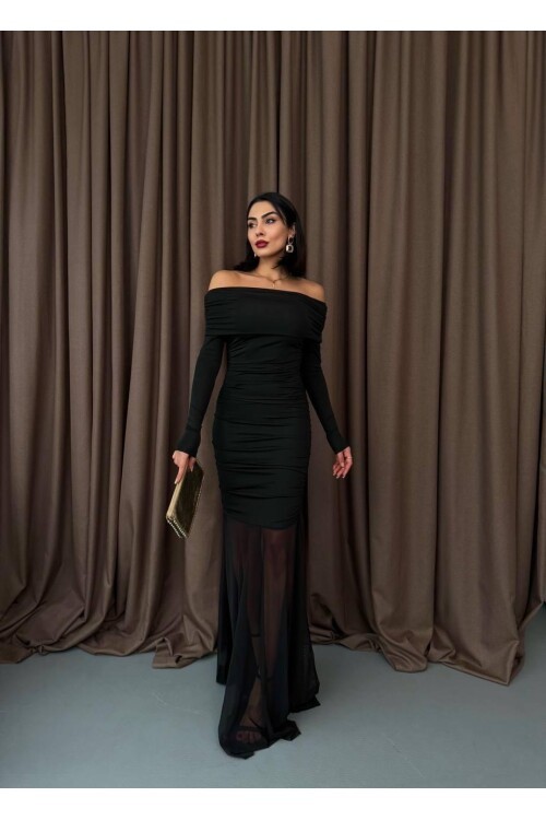 Tül Detaylı Straplez Elbise