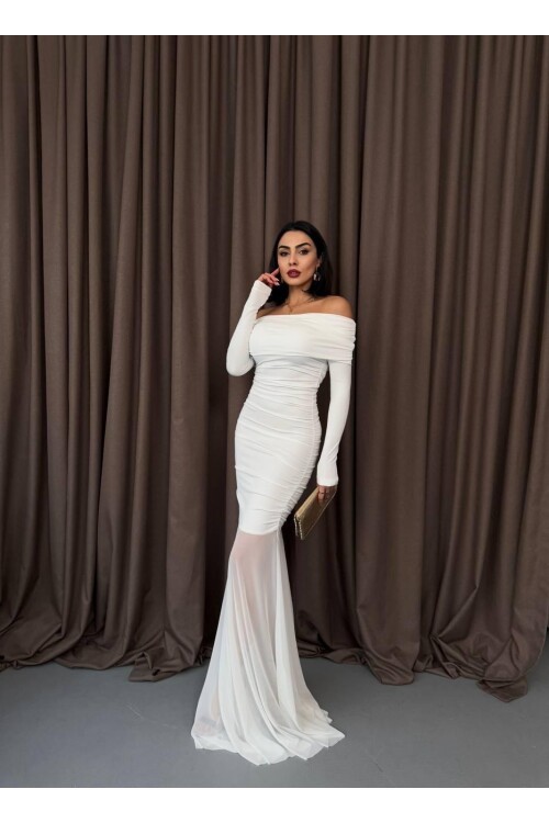 Tül Detaylı Straplez Elbise