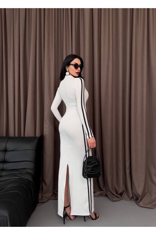 Şerit Detaylı Uzun Elbise