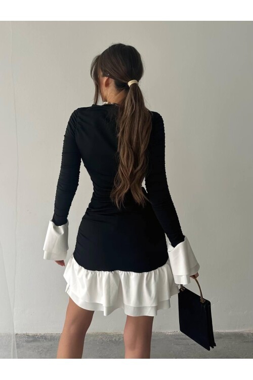 Fırfır Detaylı Drapeli Mini Elbise