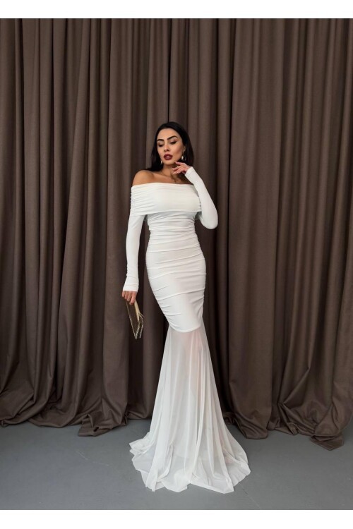 Tül Detaylı Straplez Elbise