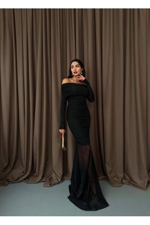 Tül Detaylı Straplez Elbise