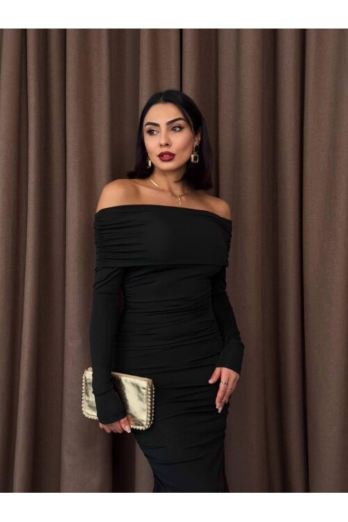 Tül Detaylı Straplez Elbise