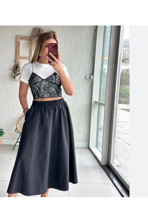 Elastik Belli Midi Etek