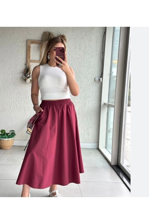 Elastik Belli Midi Etek