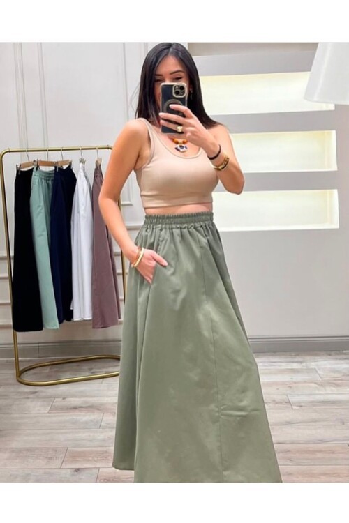 Elastik Belli Midi Etek