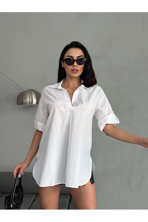 Yırtmaç Detaylı Tunik Gömlek