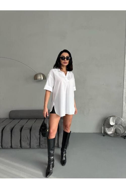 Yırtmaç Detaylı Tunik Gömlek