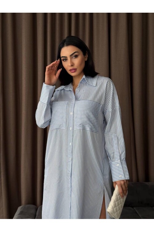 Çizgili Midi Gömlek Elbise