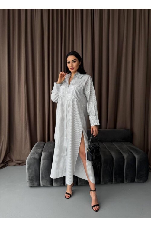 Çizgili Midi Gömlek Elbise