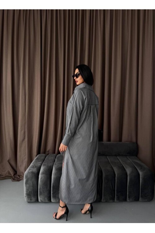 Çizgili Midi Gömlek Elbise