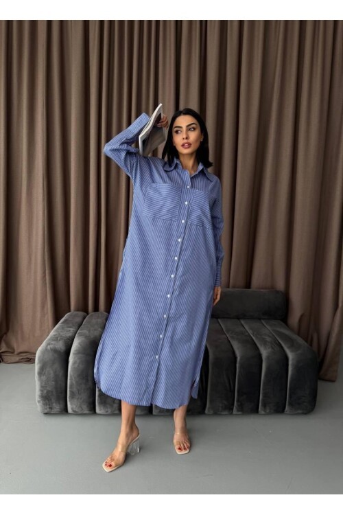 Çizgili Midi Gömlek Elbise