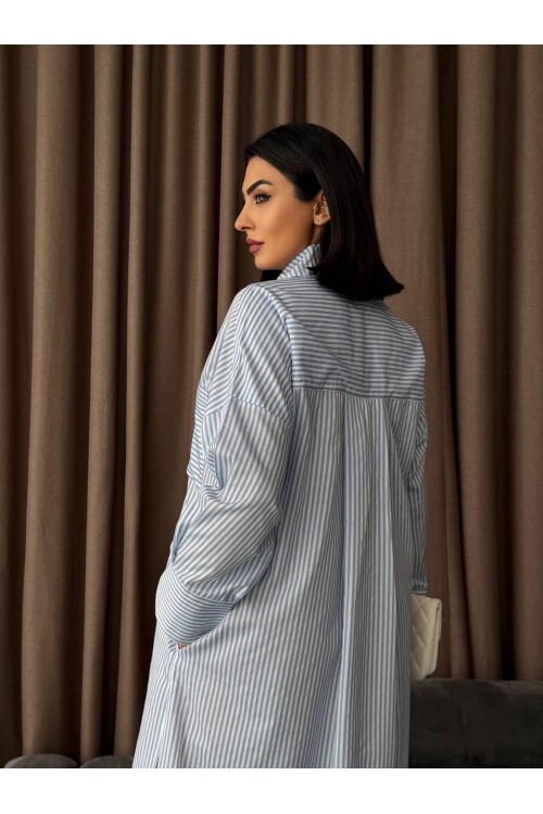 Çizgili Midi Gömlek Elbise