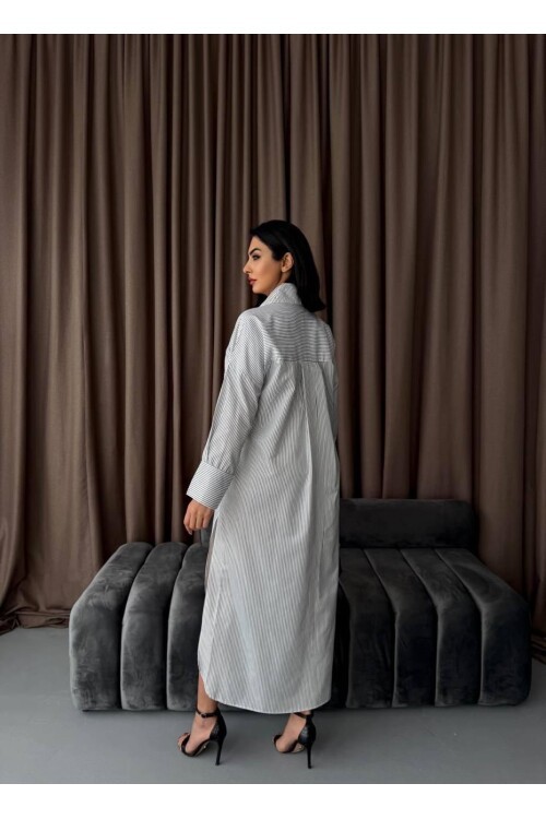 Çizgili Midi Gömlek Elbise