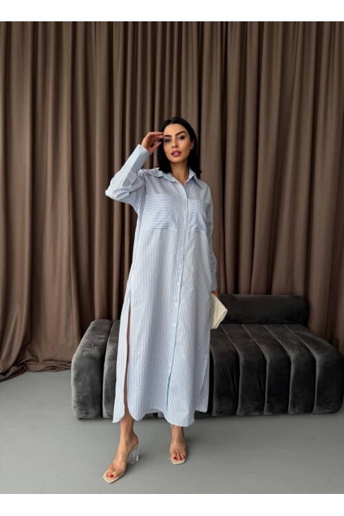 Çizgili Midi Gömlek Elbise