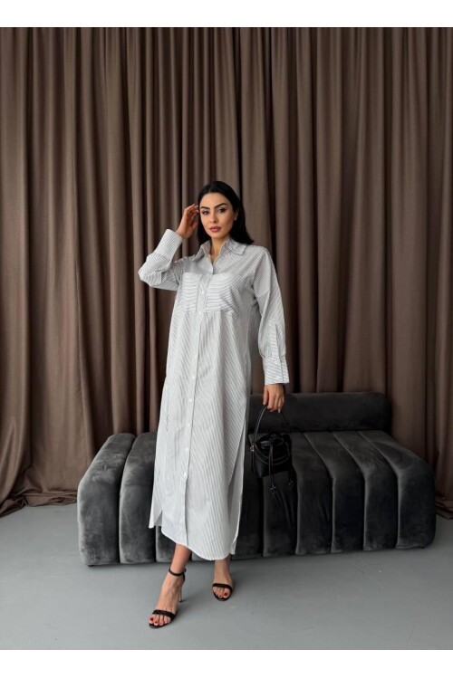 Çizgili Midi Gömlek Elbise