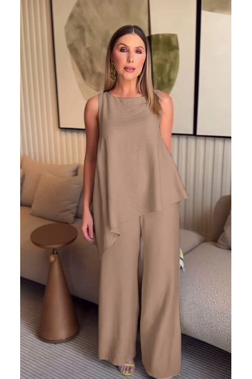 Asimetrik Bluz & Pantolon İkili Takım