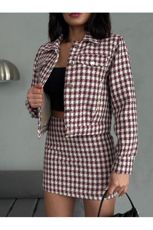 Ekose Tüvit Ceket & Etek Takım