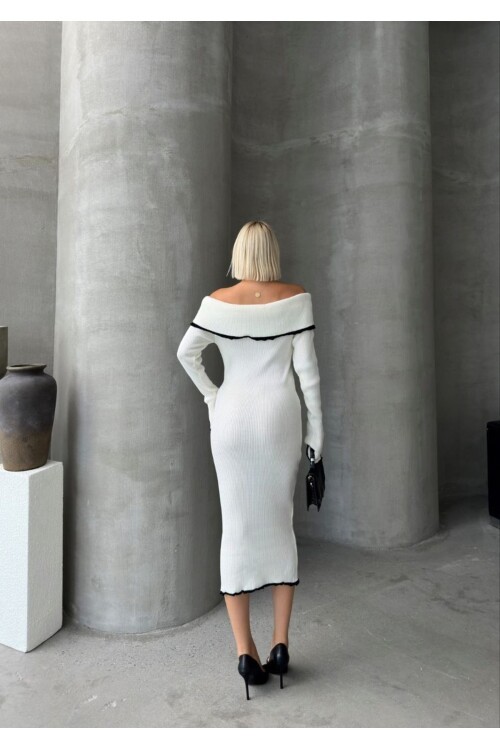 KAYIK YAKA TRİKO ŞERİTLİ ELBİSE