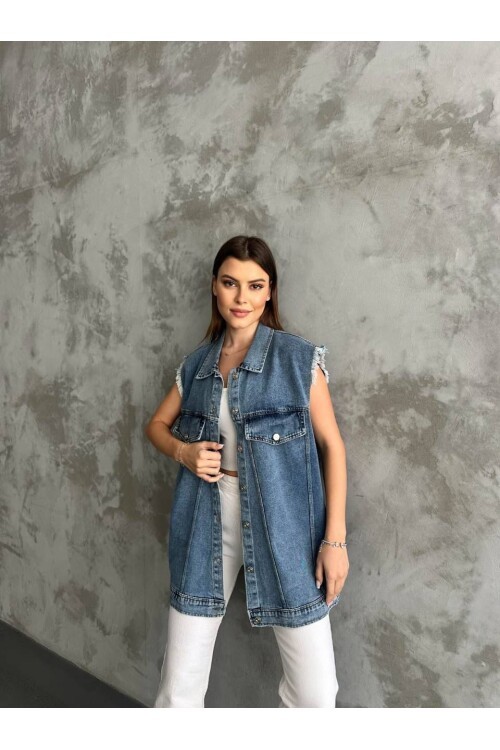 Fırfır Detaylı Kot Yelek