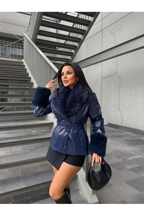 Kürk Detaylı Suni Deri Kaban