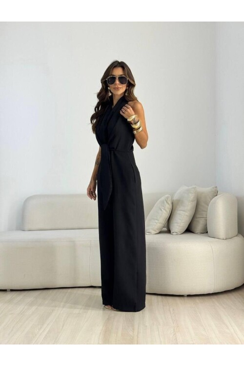 KUŞAK DETAYLI KISA KOLLU TULUM