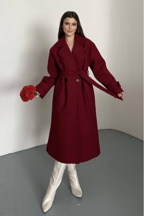 KUŞAKLI DÜĞME DETAYLI KAŞE KABAN