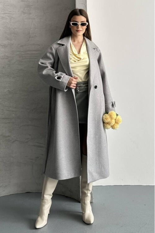 KUŞAKLI DÜĞME DETAYLI KAŞE KABAN