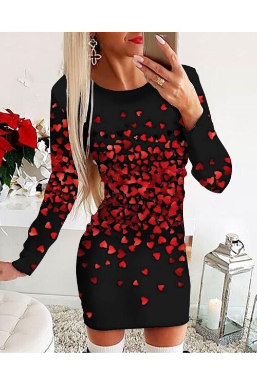 Mikro Kalp Dijital Baskili Elbise