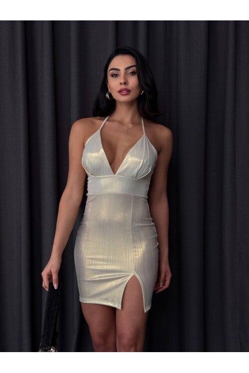 Yırtmaç Detaylı Mini Elbise