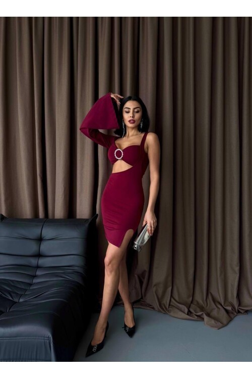 Halka Detaylı Tek Kol Mini Elbise