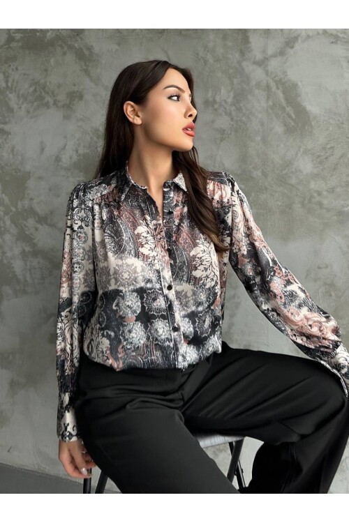 Desenli Dökümlü Saten Gömlek