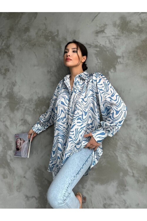 Desenli Dökümlü Saten Gömlek